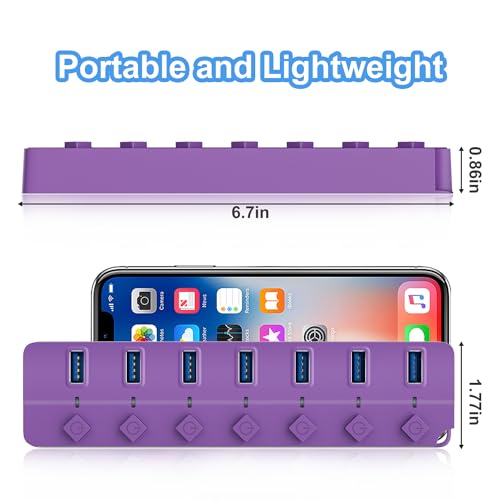 USB Hub 7 Port, USB Splitter with Individual On/Off Switches and Lights | USB 3.0 Hub with 3.3ft Cable, Extender for A Port Laptop, PC, Desktop-Purple - color: Purple