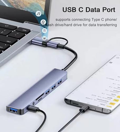 USB C Hub USB Hub 3.0 with SD/TF Card Reader, 3.5mm Headphone Aux Jack, 8-in-1 USB Splitter for MacBook Pro Air, XPS, Surface and More PC/Laptop/Tablet Devices