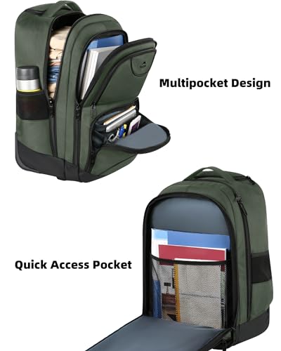 MATEIN Roller Backpack, 17 Inch Travel Laptop Backpacks with Wheels | Backpack with Wheels, 17 inch Laptop Backpack, 36 L Main Compartment, Breathable Adjustable Straps, Rolling Travel Bag - color: Green, size: 17-inch