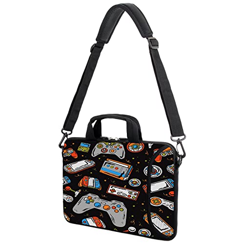 15.6" laptop sleeve chromebook case adjustable shoulder strap with handle accessory pocket (Games) - color: Games