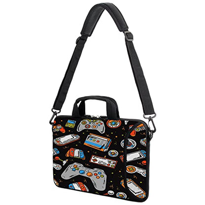 15.6" laptop sleeve chromebook case adjustable shoulder strap with handle accessory pocket (Games) - color: Games