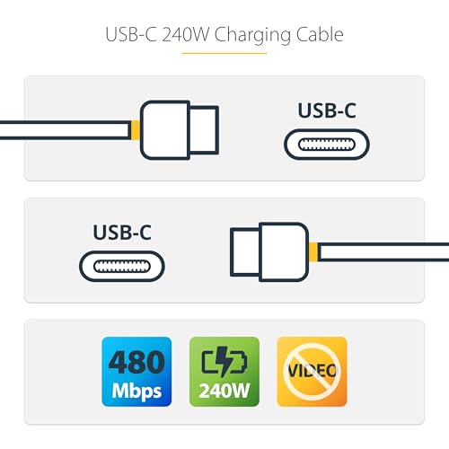 StarTech 13ft/4m USB-C to USB-C Charging Cable, White (USB2EPR13FW) | USB-IF Certified, 2.0 Type-C Laptop, Charge and Sync, EPR, Male to Male, E-Marker, TPE Jacket, E-Marker Chip, 240W PD