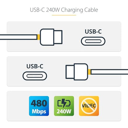 StarTech 13ft/4m USB-C to USB-C Charging Cable, White (USB2EPR13FW) | USB-IF Certified, 2.0 Type-C Laptop, Charge and Sync, EPR, Male to Male, E-Marker, TPE Jacket, E-Marker Chip, 240W PD