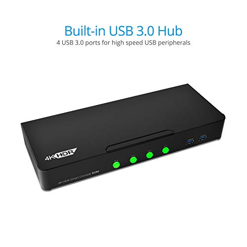 gofanco Prophecy HDMI 2.0a KVM Switch 4 Port – 4K @60Hz 4:4:4, HDR, 18Gbps, 3D, HDCP 2.2/1.4 - USB Keyboard/Mouse Plus USB 3.0 Hub, Audio in and Out, Hotkeys - KVM Switch 4 Computers (PRO-KVMaud4Pv2) - size: 4 Port