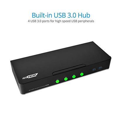 gofanco Prophecy HDMI 2.0a KVM Switch 4 Port – 4K @60Hz 4:4:4, HDR, 18Gbps, 3D, HDCP 2.2/1.4 - USB Keyboard/Mouse Plus USB 3.0 Hub, Audio in and Out, Hotkeys - KVM Switch 4 Computers (PRO-KVMaud4Pv2) - size: 4 Port