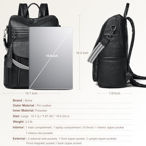 Laptop Backpack for Women 15.6 inch,Travel Leather Backpack Purse Nurse Teacher Carry on Backpack Computer Bag,Professional Water-Resistant College Business Work Casual Daypack,Two-tone Black - color: Two-tone Black
