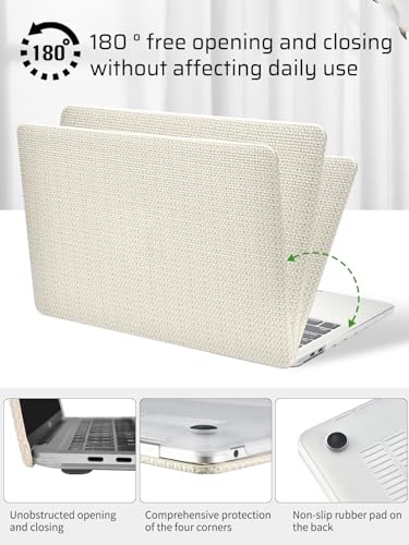 Seorsok Compatible with MacBook Pro 13 inch Case M2 2023-2021-2016 A2338 M1 A2251 A2289 A2159 A1989 A1708 A1706,Elegant Leather Plastic Hard Shell with Keyboard Cover,Beige Woven Fabric No Logo Cutout - color: Beige, size: Pro 13 (A2338 M1 A2251 A2289 A21