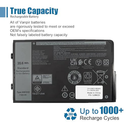 6WVHD Laptop Battery for Dell Latitude 7230 Rugged Extreme Tablet T06H001 | Compatible with Dell T06H Series, Replaces FNW8F 451-BDDY 0VDDJY VDDJY 0JM6CX JM6CX, 7.6V 35.6Wh 4457mAh replacement Battery - size: 4.13*2.48*0.39 inch 6WVHD