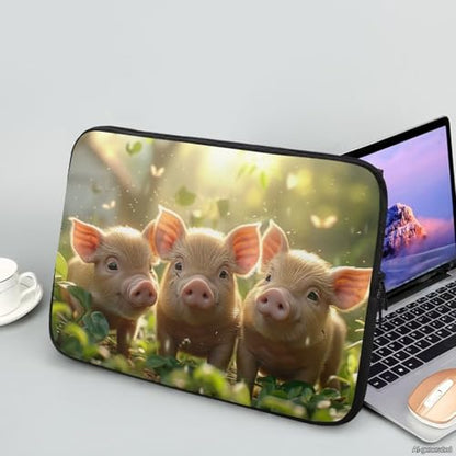 Pig Printed Laptop Bag for Women Men, Lightweight Laptop Case Bag Water Resistant Computer Case Bag 17 Inch Briefcase with Zipper, Easy to Carry Computer Carrying Cover - color: Pig-Green, size: 17 Inches