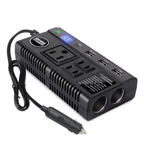 Car Power Inverter 120W DC 12V 24V to AC 110V Car Charger Adapter with 3 AC Outlets Dual Cigarette Lighter 4 USB Ports Charger Quick Charging 3.0 for Phones Tablets Laptops Kindle (Black)