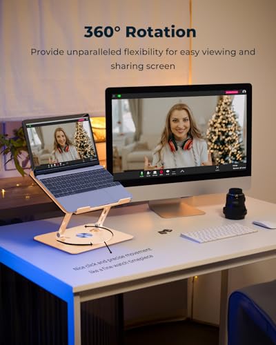 Aoviho 360° Rotating Laptop Stand for Desk | Adjustable, Foldable, Portable Aluminum Ergonomic Riser | Compatible with MacBook, Dell, HP & All Laptops 10-16 inch | Gold - color: Gold