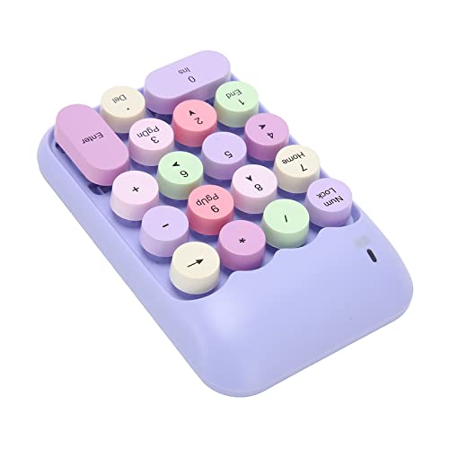 Tangxi 2.4GHz Numeric Keypad, 18 Keys Retro Color Round Keycaps Mini Number Keyboard with USB Receiver, Portable Silent One Hand Number Keyboard for Laptop (Violet)