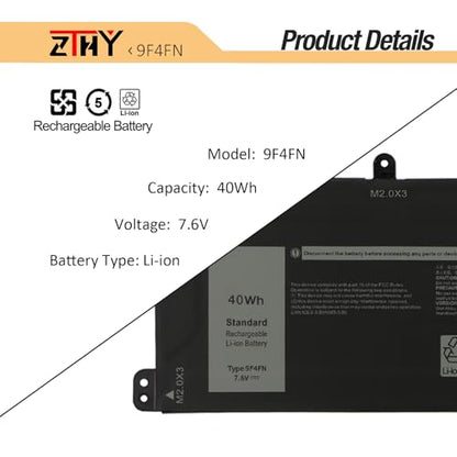 ZTHY 40Wh 9F4FN Laptop Battery Replacement for Dell Inspiron 14 3420 Series | Replacement for Latitude 7320 Detachable Series T04H T04H001 2VKW9 8PK6G 09F4FN 2ICP4/79/112 7.6V - size: 11.42*5.91*0.16 inch 9F4FN
