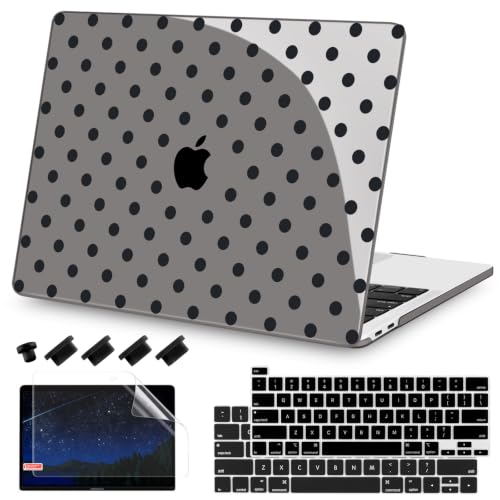Teryeefi Printing Case for MacBook Pro 13 inch M2 M1 Chip (2022 2020 2019 2018 2017 2016) A2338 A2251 A2289 A2159 A1989 A1708 A1706, Hard Shell & Keyboard Cover & Screen Protector, Grey Polka Dots - color: Grey Polka Dots
