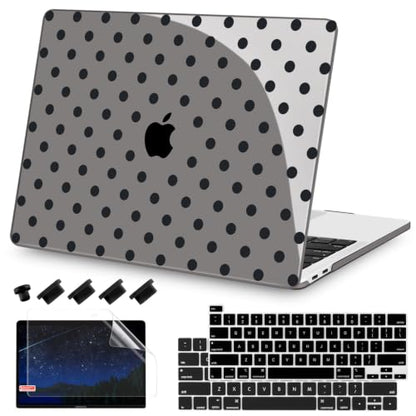 Teryeefi Printing Case for MacBook Pro 13 inch M2 M1 Chip (2022 2020 2019 2018 2017 2016) A2338 A2251 A2289 A2159 A1989 A1708 A1706, Hard Shell & Keyboard Cover & Screen Protector, Grey Polka Dots - color: Grey Polka Dots