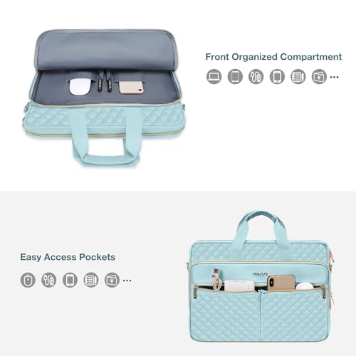 MOSISO 15-16 inch Laptop Bag, Laptop Briefcase Messenger | Compatible with MacBook Pro 16/Air 15, Square Quilted Computer Bag Work Office Business with 3 Pockets&Strap, Ice Blue - color: Ice Blue, size: 16 inch