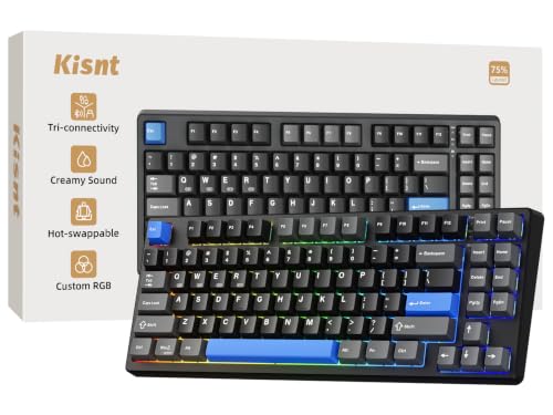 Kisnt KN85 Wireless Mechanical Keyboard, 75% Layout, Bluetooth/2.4GHz/USB-C, Custom RGB Backlit, Hot-Swappable Linear Switch, Creamy Sound for Gaming/Typing (Textured Black) - color: Textured Black