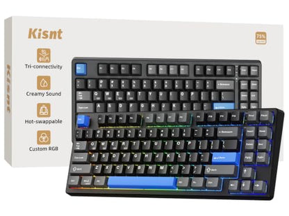 Kisnt KN85 Wireless Mechanical Keyboard, 75% Layout, Bluetooth/2.4GHz/USB-C, Custom RGB Backlit, Hot-Swappable Linear Switch, Creamy Sound for Gaming/Typing (Textured Black) - color: Textured Black