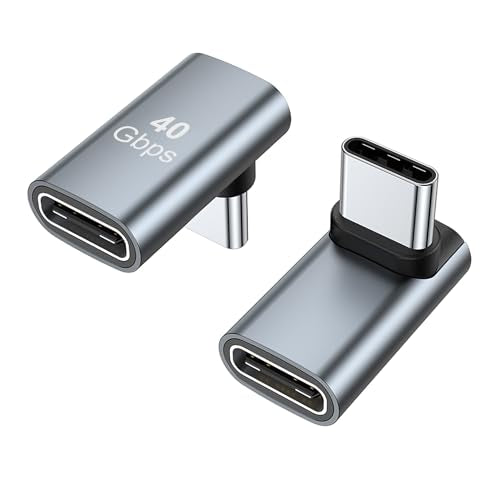 AreMe 90 Degree USB-C Male to Female Adapter 2 Pack, Grey | Right Angle 100W Type-C Adapter Extender for Steam Deck, ROG Ally, Switch, Laptop, Tablet and Phone - color: Grey