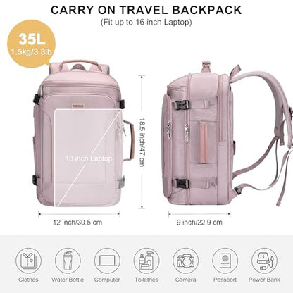Travel Backpack Carry On Everyday Laptop Backpack Fits 16" Laptop | Flight Approved Luggage Backpack for Men Women, Suitcase-Style Main Pocket, Laptop Compartment, USB Port, for Travel, Daily - color: Ashen Purple