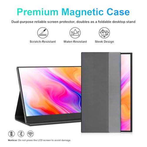 UFYQL 10-Point Touch Portable Monitor, 15.6" 1080P FHD IPS Screen, Aluminum Alloy Body with Smart Protective Cover, Dual USB-C & Mini HDMI Ports, VESA Mount Holes, for Laptop, PC,Phone