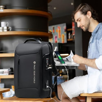 Anti-Theft Backpack, 15.6 Inch Laptop Backpacks for Men, Black | Business Backpack with USB Charging Port, Water Resistant Travel Laptop Backpacks for Work, Travel, Business Trip