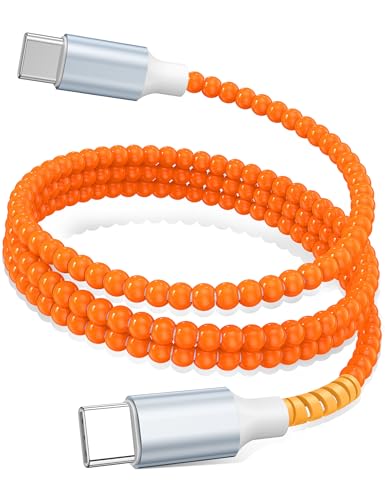 USB C to USB C Cable 3FT,60W Fast Charging Beaded Charger Cord 1M for iPhone 17 16 15 Pro Max/iPad Pro Air 11 10th for Samsung S26 S25 S24 Ultra S23 A17/Android Phone Charger Cute Girls Women,Orange - color: 0range, size: 3FT/1M