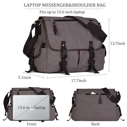 15.6 Inch Laptop Messenger Bag for Men Women, Canvas Computer Shoulder Bag, Work Briefcase for Business College Travel | Anti-theft Design - color: Grey