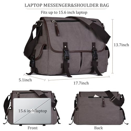 15.6 Inch Laptop Messenger Bag for Men Women, Canvas Computer Shoulder Bag, Work Briefcase for Business College Travel | Anti-theft Design - color: Grey