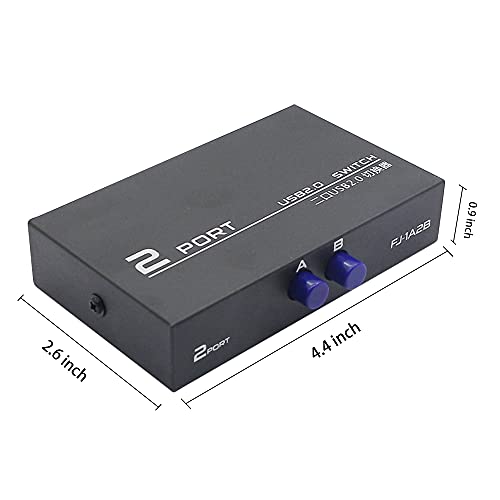 QIANRENON Printer Sharing Adapter, 2-Port USB 2.0 Switch for Sharing USB Devices Between 2 Computers, Includes 2 Pack USB 2.0 Male Cable