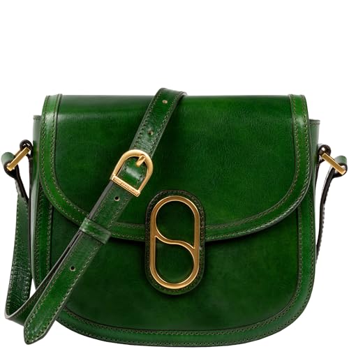 Time Resistance Full-Grain Leather Crossbody Bag – Shoulder Bag with Magnetic Closure - Leather Messenger Bag for Women - color: Green