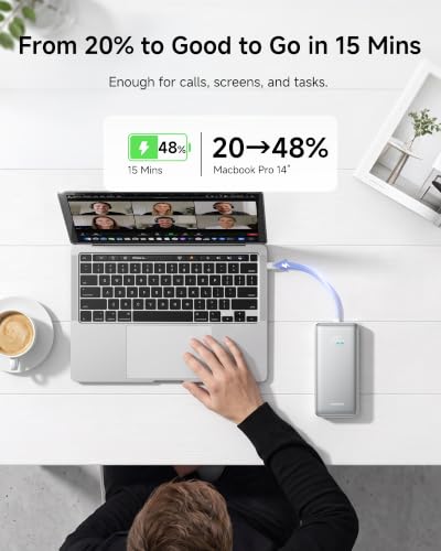 100W Power Bank 20000mAh, Portable Laptop Charger with Built-in USB-C Cable, Travel Essential Fast Charging External Battery Pack for MacBook Air, iPhone 17/16 Series, Steam Deck, TSA-Approved