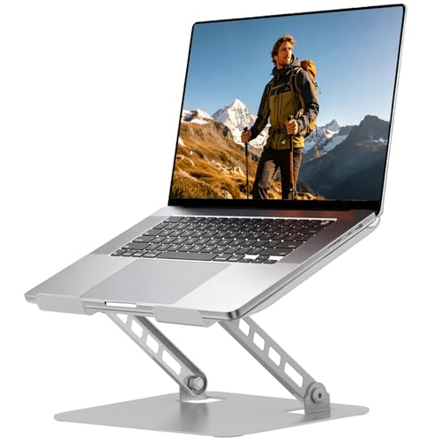 Adjustable Laptop Stand for Desk, Silvery | Ultra Stable Metal Base, Laptop Holder Riser, Fully Foldable, Easy to Storage & Carry, Fit for Laptop Under 18” - color: Silvery