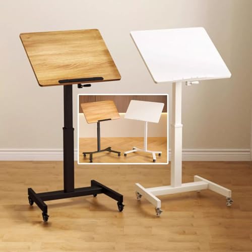Height Adjustment Standing Desk, School Stand Up Desk with Wheels, Office Flippable Moved Laptop Table, Anti-Fall Fence Design Side Table(White) - color: White