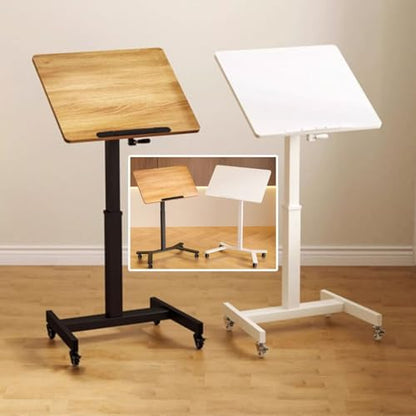 Height Adjustment Standing Desk, School Stand Up Desk with Wheels, Office Flippable Moved Laptop Table, Anti-Fall Fence Design Side Table(White) - color: White