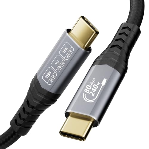 [80Gbps,16K,240W Thunderbolt 5 Cable,USB4 Gen4 for Thunderbolt 4,16K@60Hz/Dual 8K@60Hz Video, 240W, for MacBook Pro,Hub,Dock,eGPU,Laptops,Display usbc to usbc Monitor Cable 6.6FT/2m - size: 6.6FT/2m