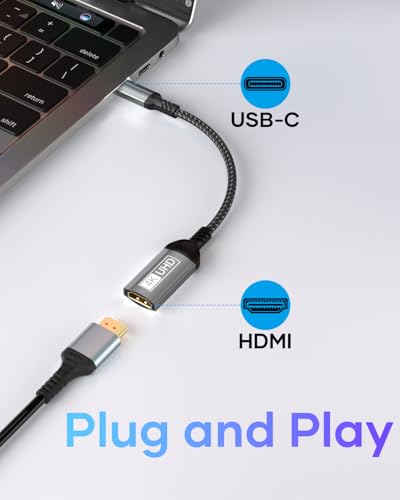 USB C to HDMI Adapter, 4K@60Hz Thunderbolt 4/3 to HDMI Adapter, Type C to HDMI Converter HDR Compatible with MacBook iMac iPad Pro Air iPhone 16 15 Samsung Galaxy S24 Ultra