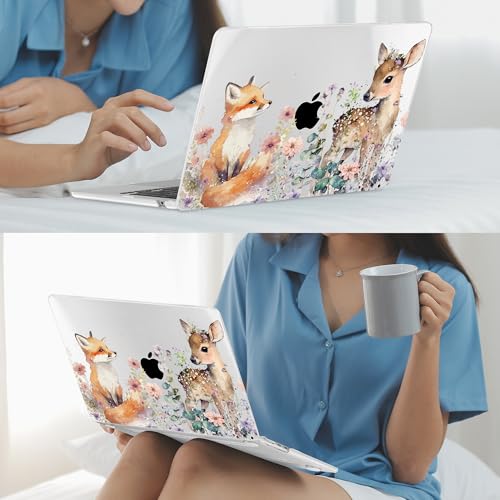 Mektron for 2026/2025/2024/2023 MacBook Air 15 INCH M5 A3448 /M4 A3241 /M3 A3114 /M2 A2941 Case, Printed Plastic Hard Shell Cover with 15.3" Liquid Retina Display Touch ID, Fox and Deer - color: Fox and Deer