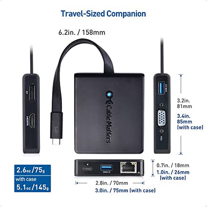 Cable Matters 7-in-1 USB C Hub, Triple Display HDMI DP VGA, 100W Charging | Gigabit Ethernet, 2x USB 3.0, Thunderbolt 4/USB4 Compatible, for MacBook Pro, Dell XPS, Surface Pro