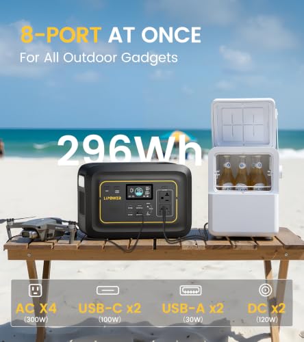 Lipower Portable Power Station 296Wh Backup Battery 300W Solar Generator | 20ms UPS, 300W AC Outlet, 1-Hour Fast Charge, Dual PD 100W USB-C, 200W Solar Input for Camping, CPAP, Home & Emergencies
