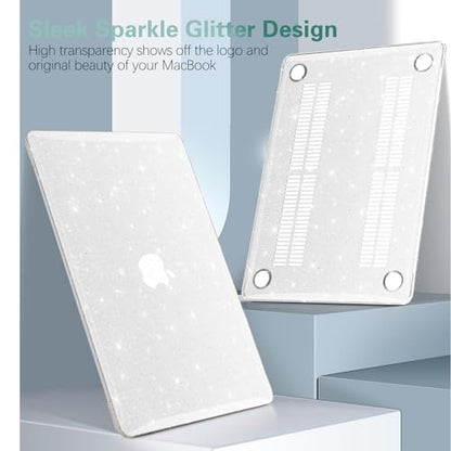Clear Glitter Case for MacBook Air 13 inch 2021-2018 M1 A2337 A2179 A1932, Glitter MacBook Air M1 Case, Shiny Bling Sparkle Plastic Hardshell & Keyboard Cover for MacBook Air 13.3'', Transparent - color: # PC+Clear Glitter