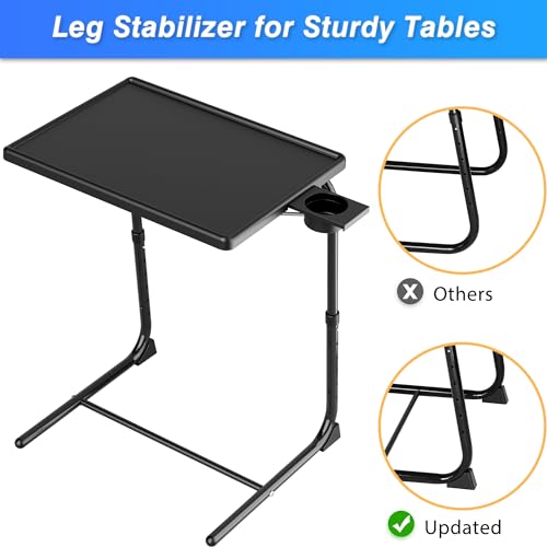 Allpop TV Tray Table - Adjustable TV Dinner Tray for Eating, Folding Laptop Table with 6 Heights & 3 Tilt Angles, Cup Holder on Couch & Bed, Black - color: Black, size: Allpop-TV Tray
