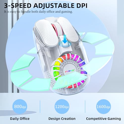 Wireless Bluetooth Mouse, Transparent BT+2.4G Dual-Mode Gaming Mouse with Magnetic Top Cover, Rechargeable RGB Backlit Computer Mouse for Laptop, PC, MacBook, iPad (Blue) - color: Blue