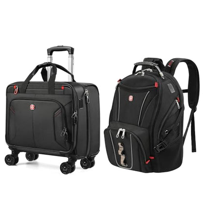 star cloud Rolling Laptop Bag with 4 Spinner Wheels & 17.3" Laptop Backpack Bundle – Business Travel Carry On Set with USB & Type-C Charging Ports