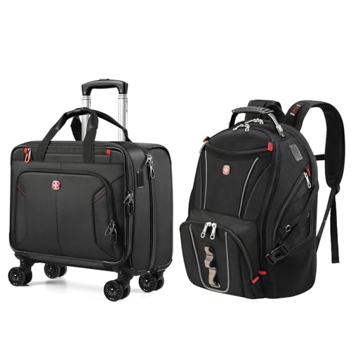 star cloud Rolling Laptop Bag with 4 Spinner Wheels & 17.3" Laptop Backpack Bundle – Business Travel Carry On Set with USB & Type-C Charging Ports