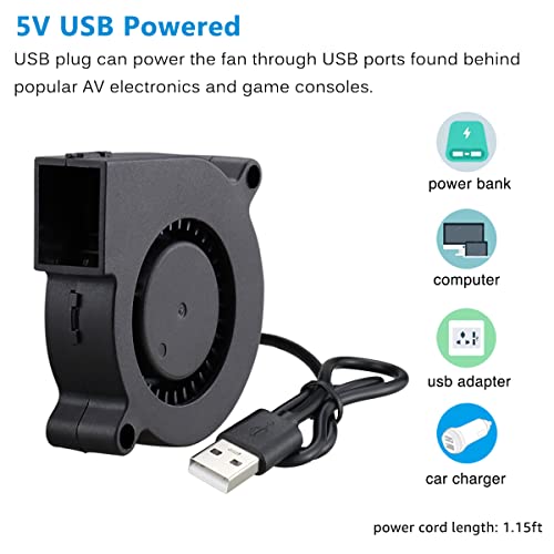 GDSTIME 50mm USB Blower Fan with 3 Speeds Control, 5015 DC 5V Turbine Turbo Cooling Fan for Small Appliances Series Replacement - size: 50mm x 15mm