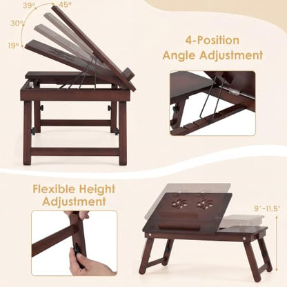 Giantex Bamboo Laptop Desk for Bed, Adjustable Foldable Bed Tray Table (Coffee) - color: Coffee