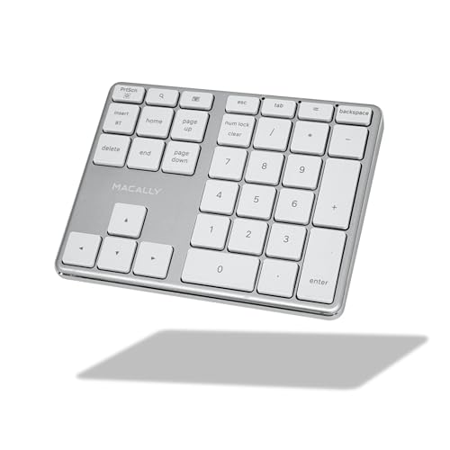 Macally Bluetooth Number Pad for Laptop - Rechargeable Wireless Numeric Keypad - Slim 35 Key Wireless Number Pad Keyboard for Data Entry, 10 Key Numpad Compatible with Mac, MacBook, iPad, PC, Windows - color: Silver