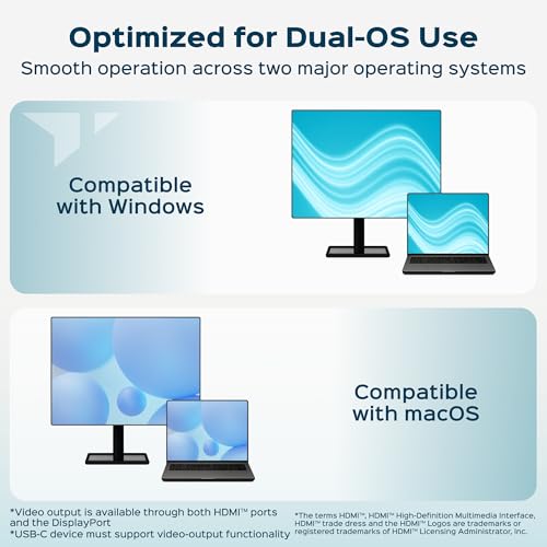 BYL-2401 Universal Docking Station 8-in-1 USB-C Hub, 100W PD | Dual HDMI 4K@60Hz, DP 1.2, Gigabit Ethernet, 3 USB-A 5Gbps Ports, Charging, Aluminum Housing