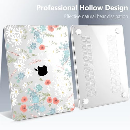 Batianda LumiArt Case for MacBook Air 13.6" M2-M5 Chip, White Flower | 4-in-1 Set with Bright Color Botanical Design, Lightweight Slim Hard Shell Protection For School Girls Women and Travelers - color: Cute White Flower